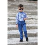 Mnk Baby & Kids MNK0436 Ekose Desen Gabardin Pantolon Askılı Çocuk Takım Erkek 6 Yaş Regular Fit - Lacivert