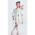 Mnk Baby & Kids Otantik Akdeniz Çiçek Nakışkız Çocuk Müslin Elbise M00706 - Beyaz - 6 Yaş
