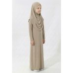 Mnk Baby & Kids Pratik Başörtülü Kız Çocuk Namaz Elbisesi M00789 - Kahverengi - 9 - 10 Yaş