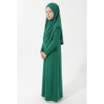 Mnk Baby & Kids Pratik Başörtülü Kız Çocuk Namaz Elbisesi M00789 - Yeşil - 11 - 12 Yaş