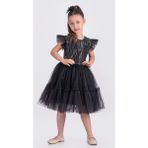 Mnk Baby & Kids Pul Payet Katkat Tütü Etekli Kız Çocuk Elbise M00722 - Siyah - Gri - 7 Yaş