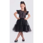 Mnk Baby & Kids Pul Payet Katkat Tütü Etekli Kız Çocuk Elbise M00722 - Siyah - Pembe - 7 Yaş