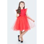 Mnk Baby & Kids Roza Dantel Tütü Kız Çocuk Abiye Elbise MNK0546 - Kırmızı - 6 Yaş