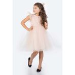 Mnk Baby & Kids Roza Dantel Tütü Kız Çocuk Abiye Elbise MNK0546 - Somon - 7 Yaş