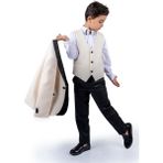 Mnk Baby & Kids Simli Ceketli Yelekli Erkek Çocuk Damatlık Takım MNK0501 - 11 Yaş - Ekru