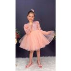 Mnk Baby & Kids Tütü Gren Etekli Kız Çocuk Pul Payetli Uzun Kol Kikidi Elbise - MNK0583 - Somon - 9 Yaş