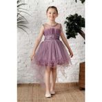 Mnk Baby & Kids Uzun Kuyruk Tütülü Askılı Kız Filira Elbise MNK0584 - 6 Yaş - Lila