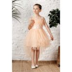 Mnk Baby & Kids Uzun Kuyruk Tütülü Askılı Kız Filira Elbise MNK0584 - 6 Yaş - Somon