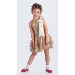 Mnk Baby & Kids Yaka Fiyonk Pul Payet Kumaşlı Kız Çocuk Abiye Elbise M00702 - Altın Sarısı - 4 Yaş