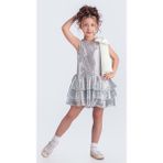 Mnk Baby & Kids Yaka Fiyonk Pul Payet Kumaşlı Kız Çocuk Abiye Elbise M00702 - Gümüş - 4 Yaş