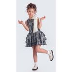 Mnk Baby & Kids Yaka Fiyonk Pul Payet Kumaşlı Kız Çocuk Abiye Elbise M00702 - Siyah - Gri - 6 Yaş