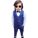 Mnk Baby & Kids Yelekli Erkek Çocuk Takım Elbise 4 Parça Şık Giyim Seti Özel Günler İçin - Indigo - 7 Yaş