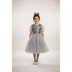 Mnk Baby&Kids Balon Kol Pul Payet Kız Çocuk Tütü Elbise M00751 GRİ