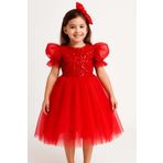 Mnk Baby&Kids Balon Kol Pul Payet Kız Çocuk Tütü Elbise M00751 KIRMIZI
