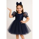 Mnk Baby&Kids Balon Kol Pul Payet Kız Çocuk Tütü Elbise M00751 LACİVERT
