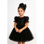 Mnk Baby&Kids Balon Kol Pul Payet Kız Çocuk Tütü Elbise M00751 SİYAH