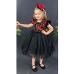 Mnk Baby&Kids Kız Çocuk Nakışlı Tütü Etek Elbise SİYAH - KIRMIZI MNK0578