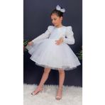 Mnk Baby&Kids Tütü Gren Etekli Kız Çocuk Pul Payetli Uzun Kol Kikidi Elbise BEYAZ MNK0583