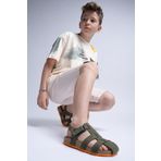 mnpc Unisex Çocuk Haki Hakiki Deri Mantar Tabanlı Günlük Çocuk Sandalet