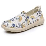 Mnplciea Düz ayakkabı kadın çiçek temalı seri slip on loafer ayakkabı hafif boş zaman mokasen kumaş ayakkabı, Bej, 36 EU