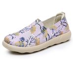 Mnplciea Düz ayakkabı kadın çiçek temalı seri slip on loafer ayakkabı hafif boş zaman mokasen kumaş ayakkabı, Mor, 40 EU