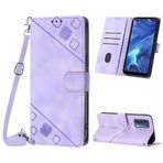 Mo-Beauty Oppo Reno 4 4G kılıf, poliüretan deri kapaklı çapraz vücut cep telefonu kılıfı, ayarlanabilir çıkarılabilir kolye [stand] [kart bölmesi] [mıknatıs] koruyucu kılıf Oppo Reno 4 4G için - lila