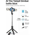 Mo Dou 1.8m 360° Otomatik Yüz Takipli Gimbal Selfie Stick Çift LED Işıklı Tripod Bluetooth Kumandalı Telefon Standı - Siyah