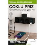 MO DOU Akıllı Priz Termal Korumalı 3 Prizli Çoklu Akım Prizi | 3 USB-A + 1 USB-C 2500W 10A PD 20W
