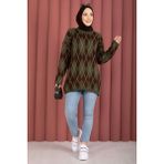 Mo Softie Baklava Desenli Triko Kazak Haki - Standart