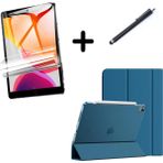 MobaxAksesuar Apple iPad Air 3 / Pro 10.5" Kılıf Set Pu Deri Smart Tablet Kilifi Ekran Koruyucu + Kalem - iP Air 3/Pro 10.5 - Petrol Mavi