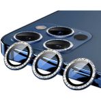 MobaxAksesuar Apple iPhone 12 Pro Max Taşlı Kamera Lens Koruyucu Çerçeveli Koruyucu Mavi - iP 12 Pro Max