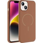 MobaxAksesuar Apple iPhone 13 Kılıf Yumuşak Dokulu M-Safe Şarj Özellikli Meta Kapak - Kahverengi - iP 13