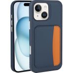 MobaxAksesuar Apple iPhone 14 Kılıf Pu Deri Kartlıklı X-Kart Silikon Kapak - Lacivert - iP 14