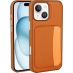 MobaxAksesuar Apple iPhone 14 Kılıf Pu Deri Kartlıklı X-Kart Silikon Kapak - Turuncu - iP 14