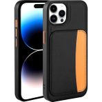 MobaxAksesuar Apple iPhone 14 Pro Max Kılıf Pu Deri Kartlıklı X-Kart Silikon Kapak - Siyah - iP 14ProMax