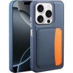 MobaxAksesuar Apple iPhone 15 Kılıf Pu Deri Kartlıklı X-Kart Silikon Kapak - Lacivert - iP 15