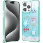 MobaxAksesuar Apple iPhone 15 Pro Max Kılıf Kabartma Figürlü Parlayan Sıvılı Simli Cevze Kapak - iP 15 Pro Max - Yeşil