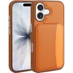 MobaxAksesuar Apple iPhone 16 Kılıf Pu Deri Kartlıklı X-Kart Silikon Kapak - Turuncu - iP 16