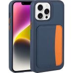 MobaxAksesuar Apple iPhone 16 Pro Max Kılıf Pu Deri Kartlıklı X-Kart Silikon Kapak - Lacivert - iP 16ProMax