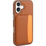 MobaxAksesuar Apple iPhone 17 Kılıf Pu Deri Kartlıklı X-Kart Silikon Kapak - Kahverengi - iP 17