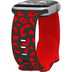 MobaxAksesuar Apple Watch 10 42MM - 38/40/41MM Kordon Leopar Desen Yumuşak Silikon Kordon 2/3/4/5/6/se/7/8/9 - Siyah - Kırmızı - Ap 10/11 42/38-40-41mm