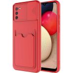Mobaxaksesuar Samsung Galaxy A02S Kılıf Kartlıklı Lens Kapatmalı Kapak - Kırmızı