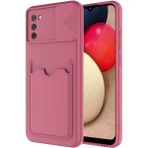 Mobaxaksesuar Samsung Galaxy A02S Kılıf Kartlıklı Lens Kapatmalı Kapak - Koyu Mor