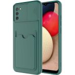 Mobaxaksesuar Samsung Galaxy A02S Kılıf Kartlıklı Lens Kapatmalı Kapak - Koyu Yeşil