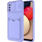 Mobaxaksesuar Samsung Galaxy A02S Kılıf Kartlıklı Lens Kapatmalı Kapak - Lila