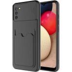 Mobaxaksesuar Samsung Galaxy A02S Kılıf Kartlıklı Lens Kapatmalı Kapak - Siyah