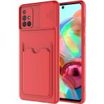 Mobaxaksesuar Samsung Galaxy A71 Kılıf Kartlıklı Lens Kapatmalı Kapak - Kırmızı