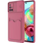 Mobaxaksesuar Samsung Galaxy A71 Kılıf Kartlıklı Lens Kapatmalı Kapak - Koyu Mor