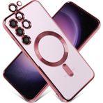 MobaxAksesuar Samsung Galaxy S23 Plus Kılıf Magsafe Kamera Lensli Korumalı Şeffaf Silikon Kapak - Rose Gold - Glx S23 Plus