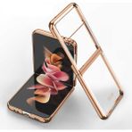 MobaxAksesuar Samsung Galaxy Z Flip 3 Kılıf Şeffaf Kıpta Kapak Gold
